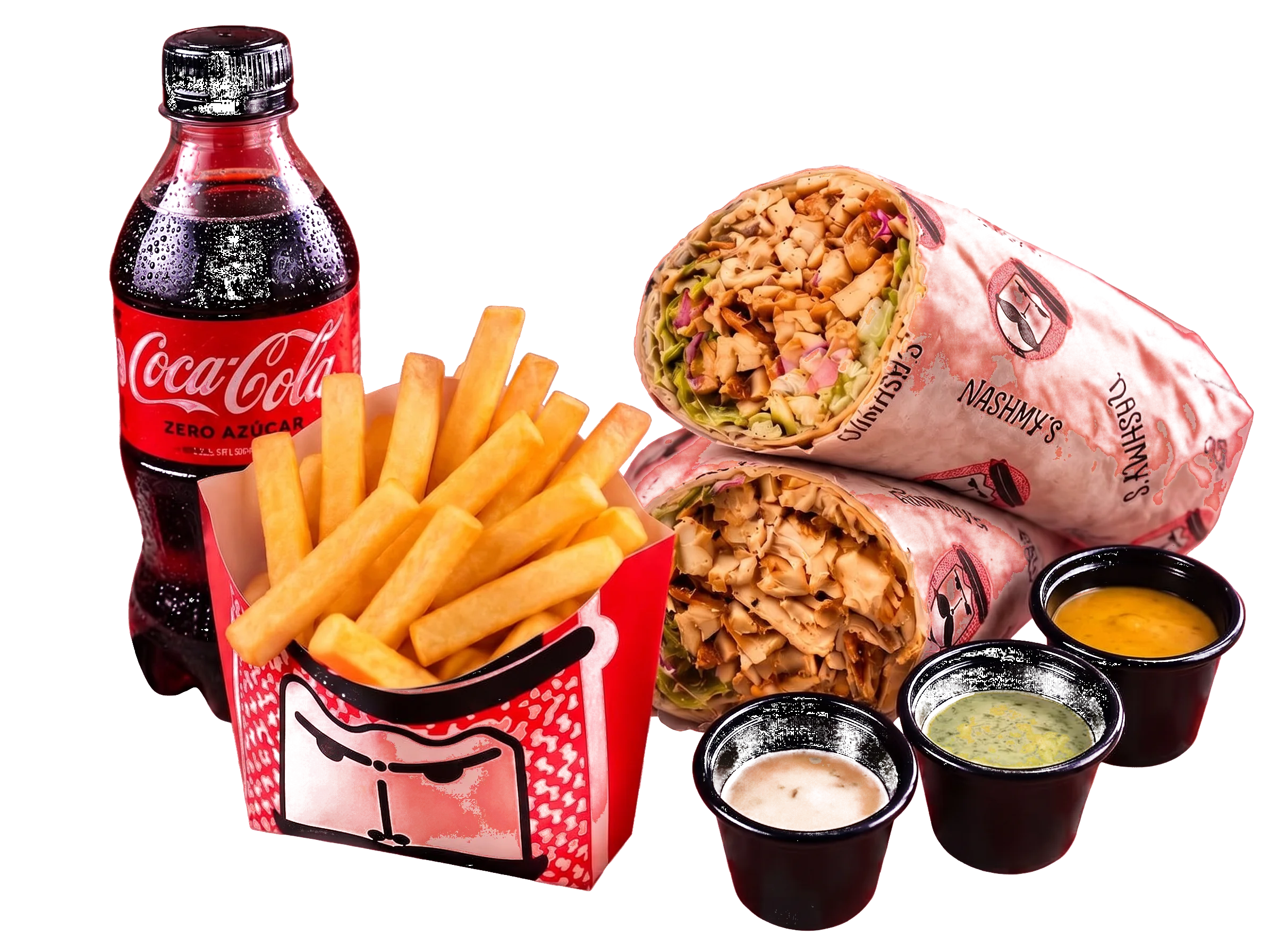 Promoción 2 Shawarmas más papas y bebidas Nashmy's